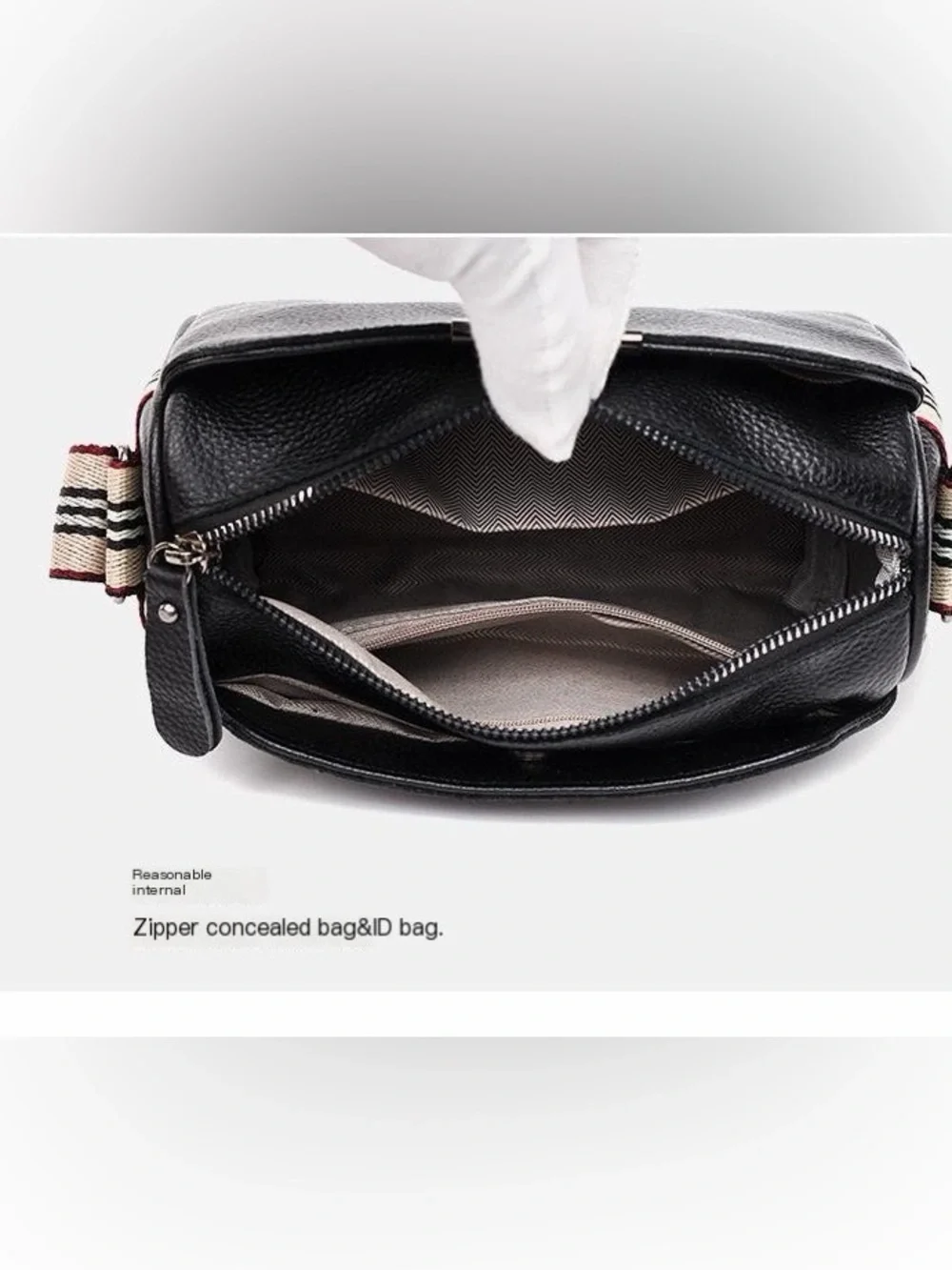 Textured Green Genuine Leather Crossbody Bag with Striped Strap